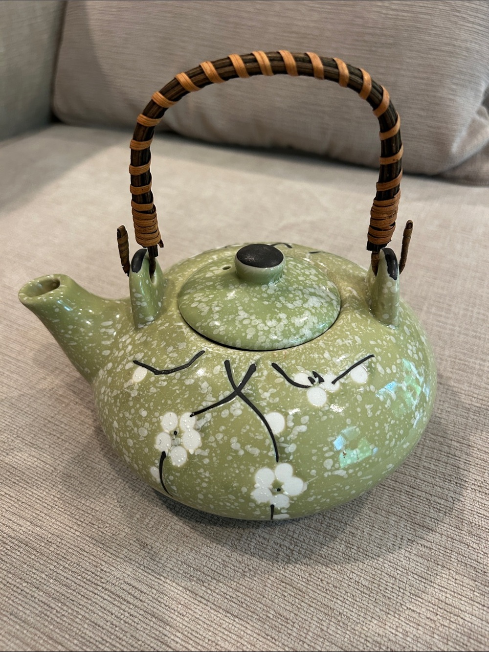 Japanese style ceramic Floral Teapot with Woven Handle image 6